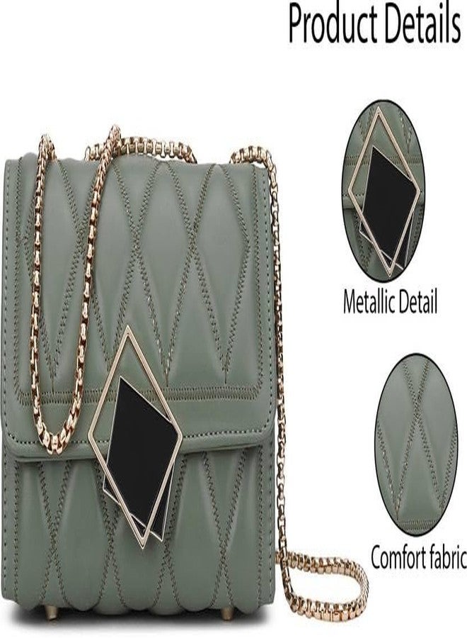 KRIFTY Cross Body Sling Bag for Women with Gold Chain (Green) - Image 5